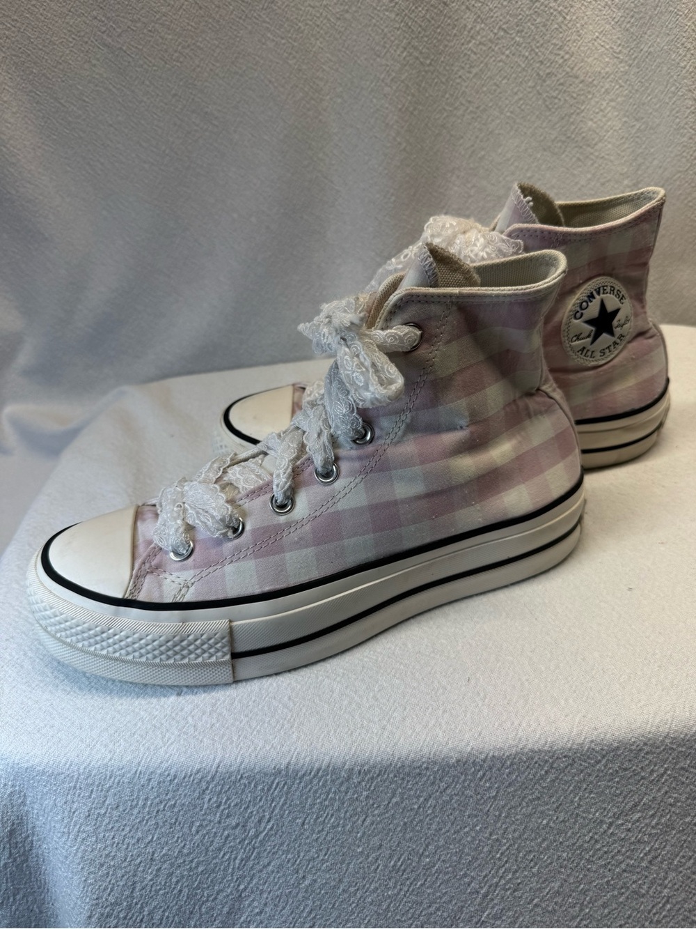 Converse Chuck Taylor All Star Lift Platform High Pink & White Gingham Sneakers - Picture 4 of 8
